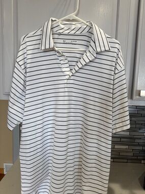 Under Armour White Polo with Black Horizontal Stripes